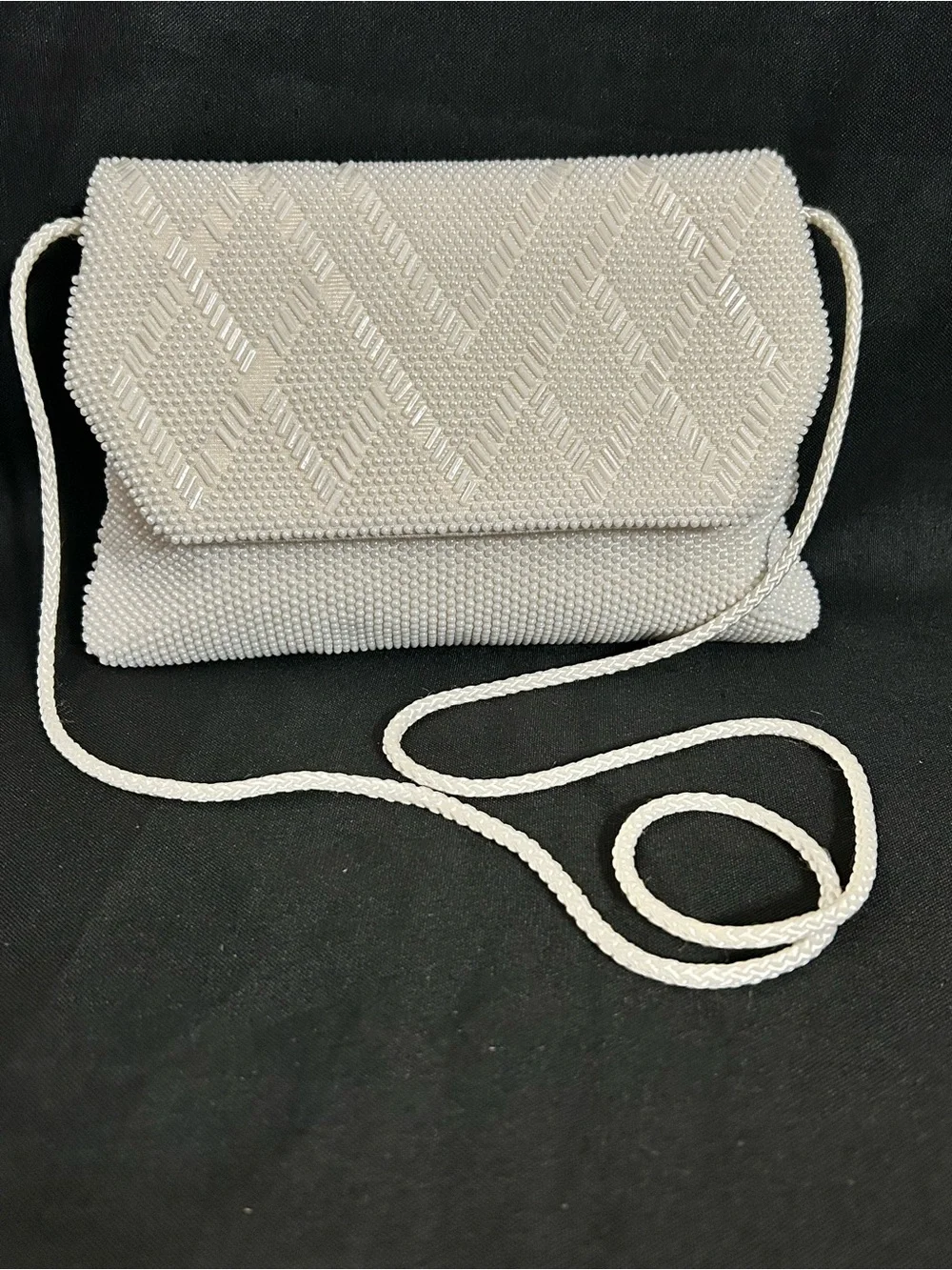 Beaded Evening Crossbody Shoulder Bag White